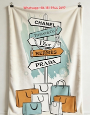 Chanel Luxury Fashion Street Sign Shopping Bags Flannel Sofa Throw Blanket IMG_6758